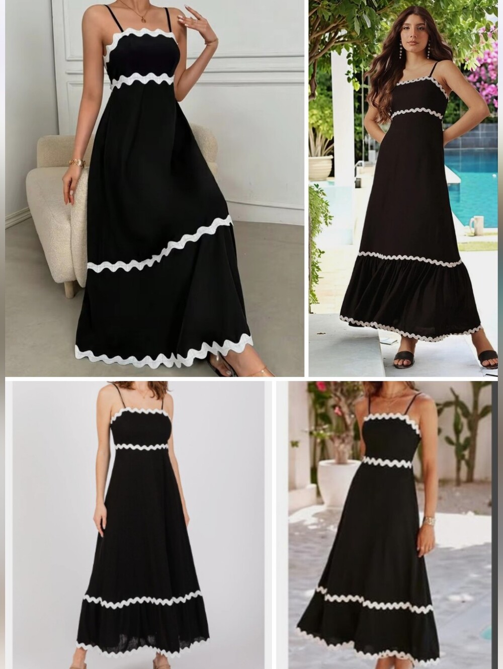 Petal & Pup Black Cotton Maxi Sun Dress with White Ric Rac Trim Spaghetti Straps - Picture 11 of 16